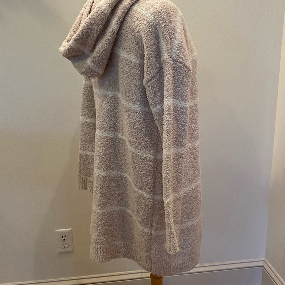 Almost Famous Womens Long Hooded Cardigan Tan w Cream Stripe Sweater/Size S/ NWT - Picture 7 of 15